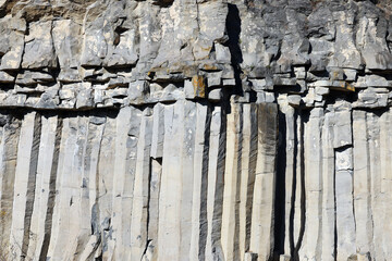 Columns of basalt from Racos are the result of volcanic activity who took place in Romanian Carpathians, Europe