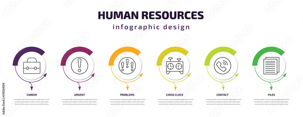 Poster human resources infographic template with icons and 6 step or option. human resources icons such as 