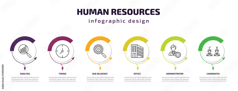 Poster human resources infographic template with icons and 6 step or option. human resources icons such as 