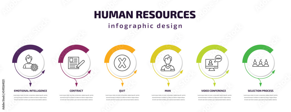 Poster human resources infographic template with icons and 6 step or option. human resources icons such as 