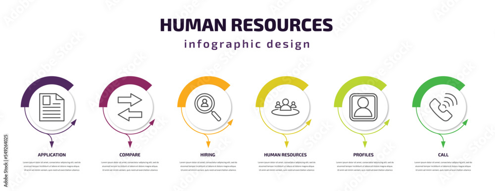 Poster human resources infographic template with icons and 6 step or option. human resources icons such as 
