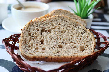 brow Bread and tea cup for breakfast 