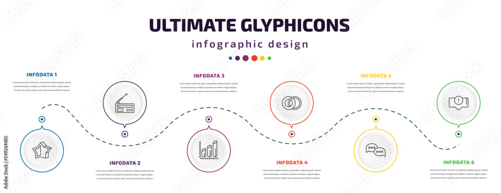 Poster ultimate glyphicons infographic element with icons and 6 step or option. ultimate glyphicons icons s