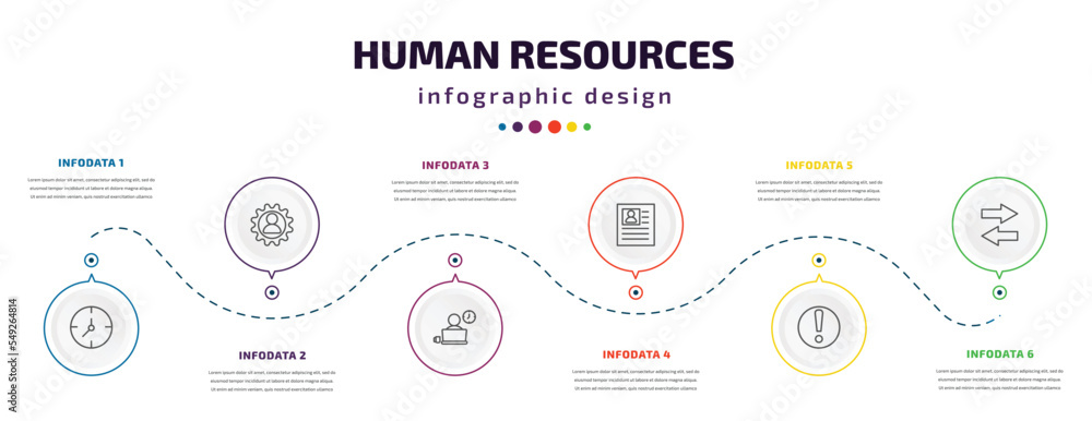 Poster human resources infographic element with icons and 6 step or option. human resources icons such as t