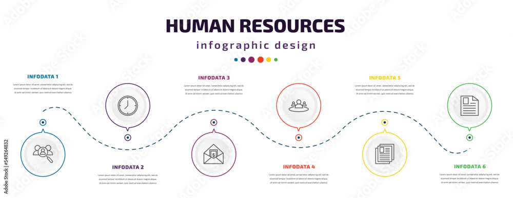 Poster human resources infographic element with icons and 6 step or option. human resources icons such as r