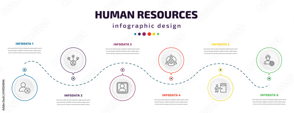 Poster human resources infographic element with icons and 6 step or option. human resources icons such as r