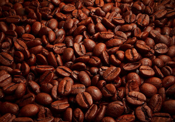 Cereal coffee in bulk on a black background.