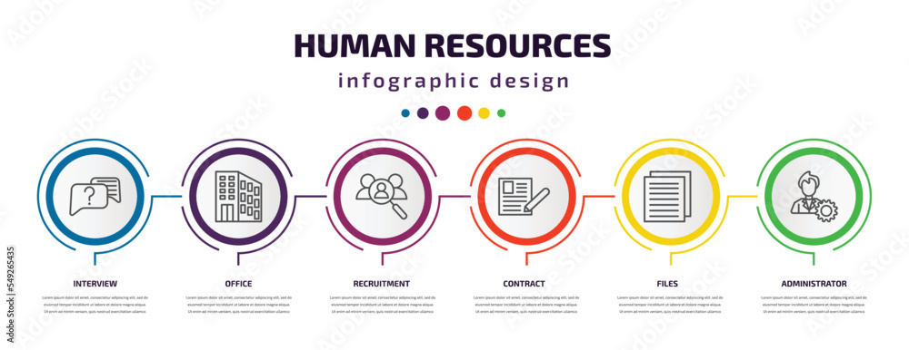 Poster human resources infographic template with icons and 6 step or option. human resources icons such as 
