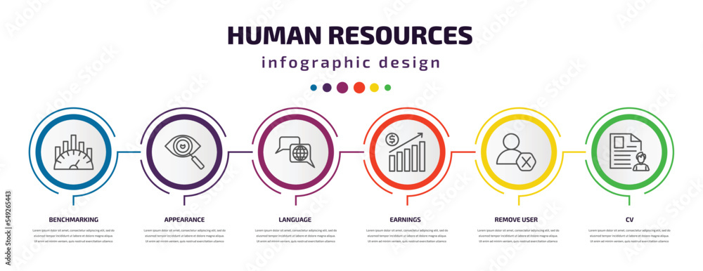 Poster human resources infographic template with icons and 6 step or option. human resources icons such as 