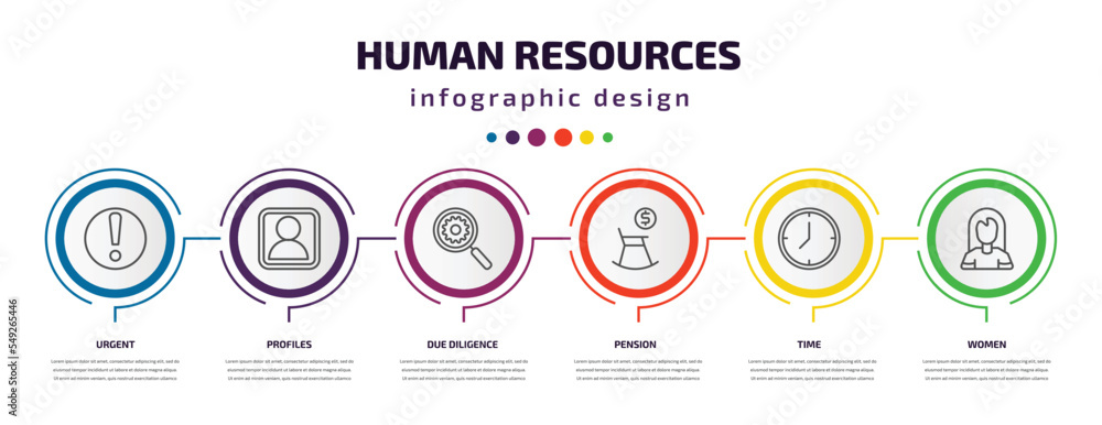 Aufkleber human resources infographic template with icons and 6 step or option. human resources icons such as 