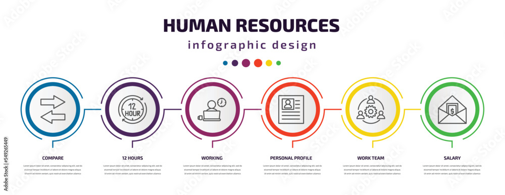 Poster human resources infographic template with icons and 6 step or option. human resources icons such as 