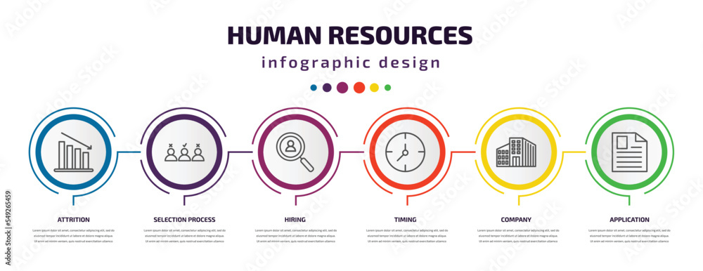 Poster human resources infographic template with icons and 6 step or option. human resources icons such as 