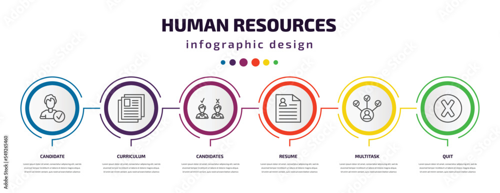 Poster human resources infographic template with icons and 6 step or option. human resources icons such as 