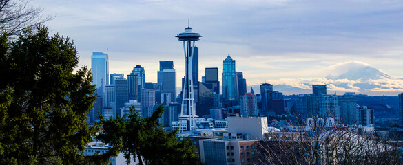 Downtown Seattle after a dusting of snow from a fast moving winter's storm. 
