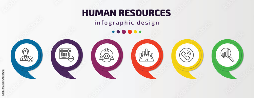 Poster human resources infographic template with icons and 6 step or option. human resources icons such as 