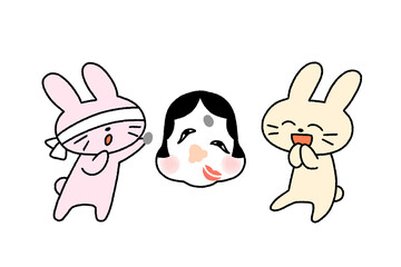 福笑いをする2羽のウサギ