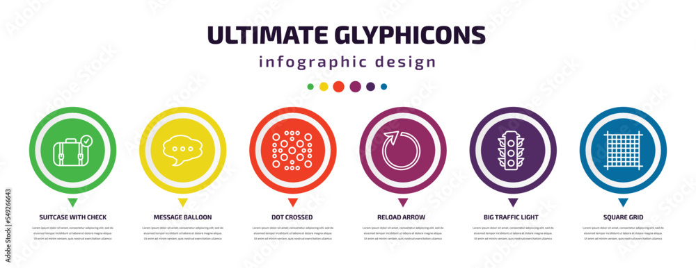 Poster ultimate glyphicons infographic element with icons and 6 step or option. ultimate glyphicons icons s