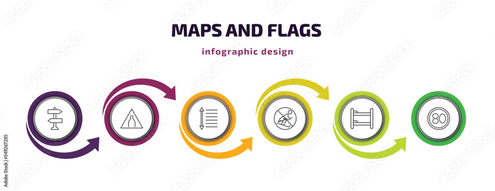 Poster maps and flags infographic template with icons and 6 step or option. maps and flags icons such as vi