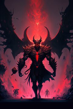 demon warrior in the armor with the sword. fantasy scenery. concept art.
