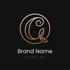 Letter C Leaf Elegant Luxury Logo Design in Circle