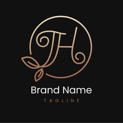 Letter H Leaf Elegant Luxury Logo Design in Circle