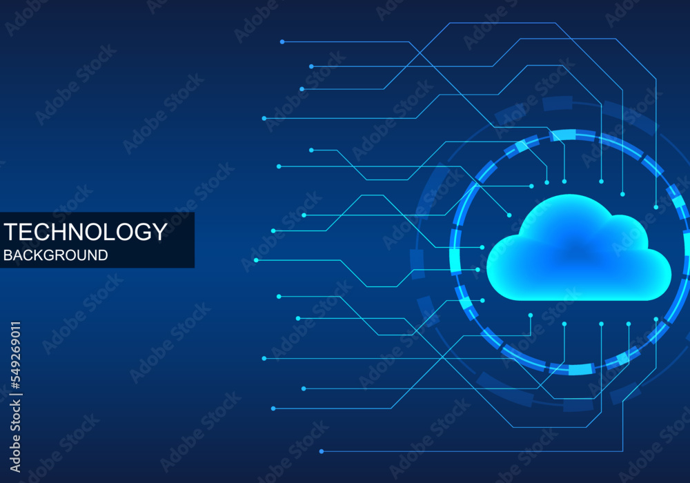 Poster background technology shining cloud shapes are data storage on the internet world with circuit lines