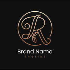 Letter R Leaf Elegant Luxury Logo Design in Circle