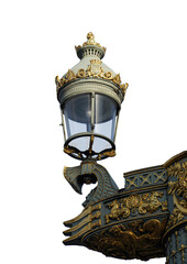 Fototapeta na wymiar Famous and iconic luxury Parisian street lamp in Concorde Square in PNG and transparent form.