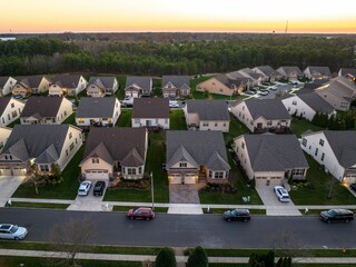 Aerial view of a typical American residential area in New Jersey at sunset