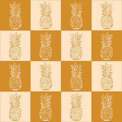 Pineapple seamless Pattern summer tropical fruits and leaves vector Illustration