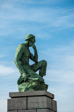 Charleroi, Belgium, November 11, 2022. The Crouching Miner located is a monument dedicated to Labor, designed by Constantin Meunier.