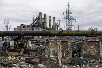 destroyed buildings of the workshop of the Azovstal plant in Mariupol Ukraine