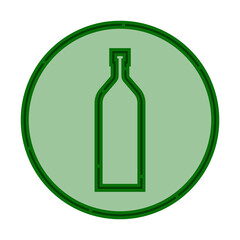 Illustration of bottle of gin in flat style in form of thin lines. In the form of background is circle of color drinks. Isolated object design beverage. Simple icon for restaurant, pub, party