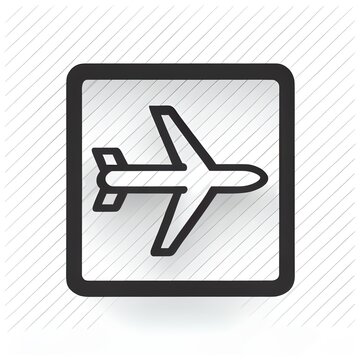  a black and white icon of a plane on a white background with a shadow in the middle of the image. Generative AI
