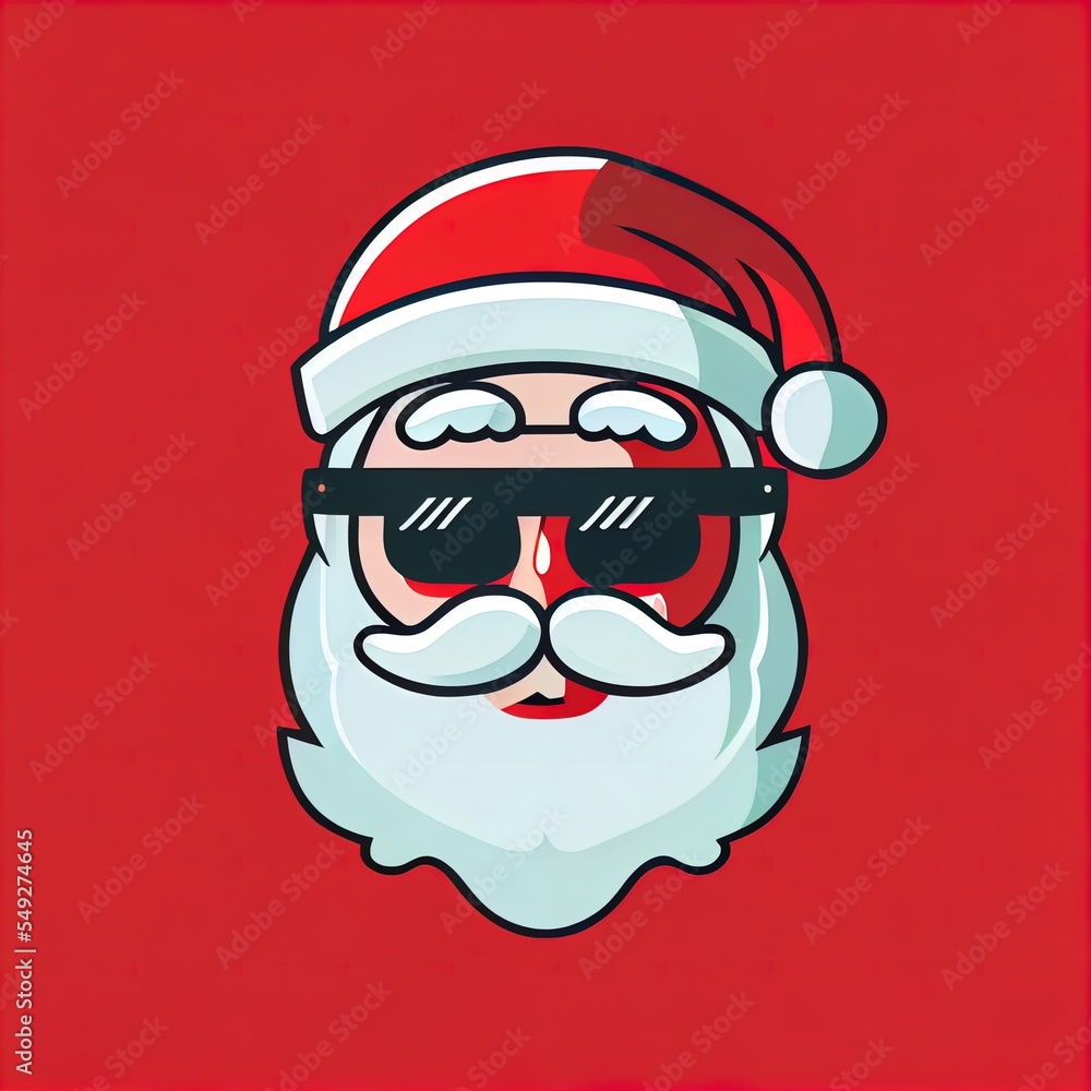 Aufkleber  a santa claus with sunglasses and a beard on a red background with a red frame around it and a red background with a red border. Generative AI
