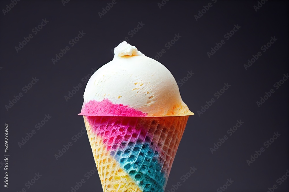 Aufkleber a colorful ice cream cone with a scoop of ice cream on top of it. generative ai