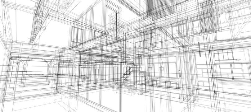 3d wireframe smart house building automation system digital intelligent technology abstract background