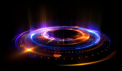 Glow swirl light effect. Circular lens flare. Abstract rotational lines. Power energy element. Luminous sci-fi. Shining neon lights. Magic arena. Swirl trail effect. Glint scene. Dynamic ellipse.