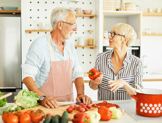 love kitchen senior woman man couple home retirement happy food smiling husband wife together person