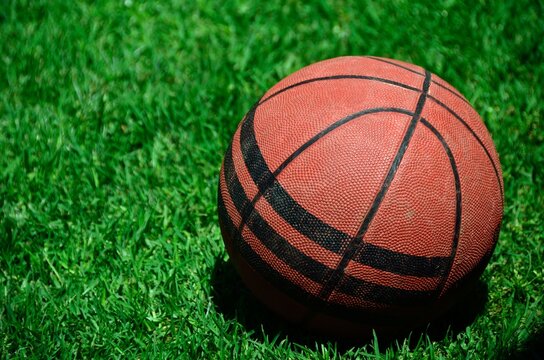 Bal&oacute;n de baloncesto sobre el cesped
