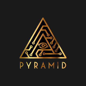 Digital golden pyramid with eye logo.  Masonic Symbol
