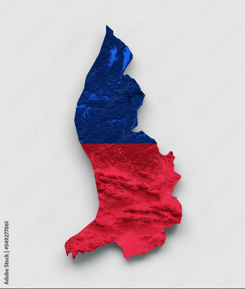 Poster 3d rendering of liechtenstein map flag shaded relief on white background