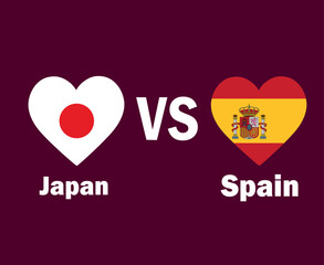Japan And Spain Flag Heart With Names Symbol Design Asia And Europe football Final Vector Asian And European Countries Football Teams Illustration