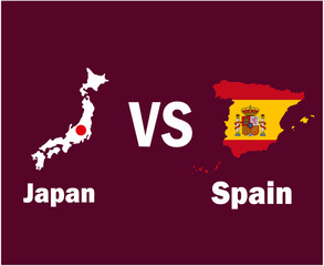 Japan And Spain Map Flag With Names Symbol Design Asia And Europe football Final Vector Asian And European Countries Football Teams Illustration