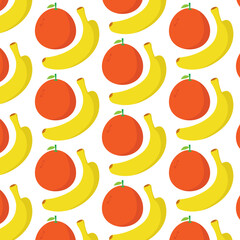 seamless pattern with fruits orange and banana on white  background