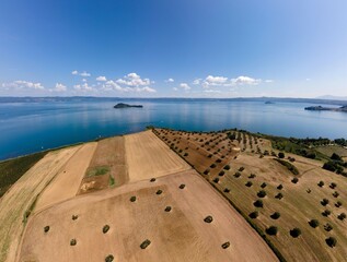 Bolsena lake panoramic aerial view