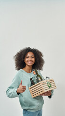 Girl holding glass utensils and showing thumb up