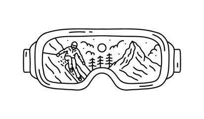 Ski man on glacier matterhorn Zermatt Switzerland in glasses ski shape mono line design vector - obrazy, fototapety, plakaty