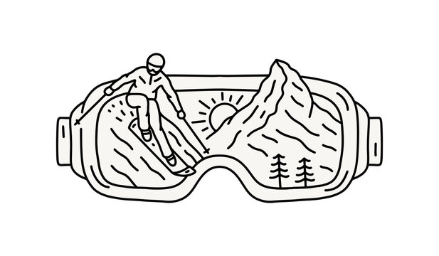 ski goggles with skier and mountain scene clip art preview