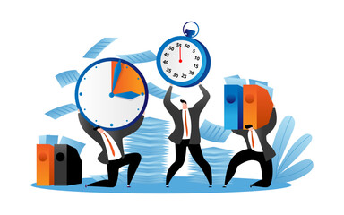 Manager hold deadline clock concept, vector illustration. Business people employee character work for time management. Cartoon office worker